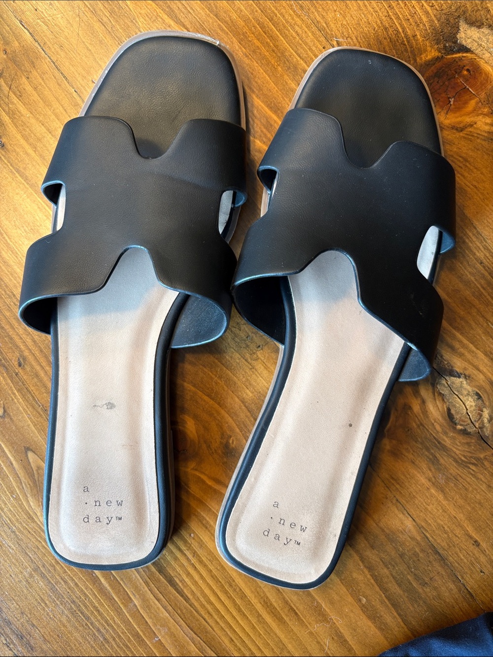 a new day Black Slide Sandals with Cutout Crossover Strap